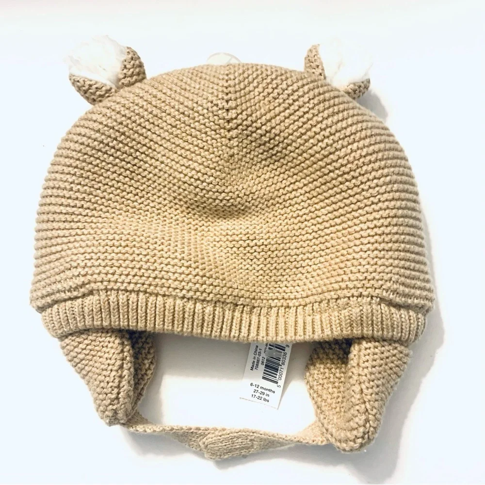 NWT GAP Baby Garter Bear Hat, Golden Khaki and white